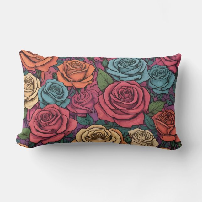 Colorful rose pattern lumbar cushion (Front)