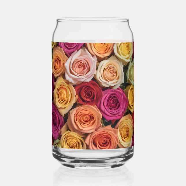 Colorful roses can glass (Front)
