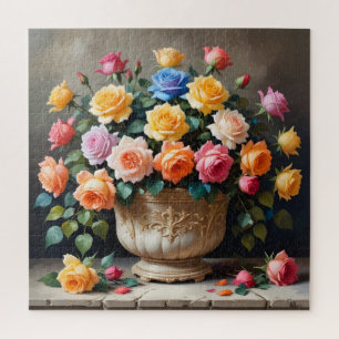 Colorful roses in vase jigsaw puzzle