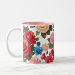 Colorful roses pattern Two-Tone coffee mug