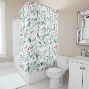 Colorful Rustic Eucalyptus Watercolor Leaves Shower Curtain