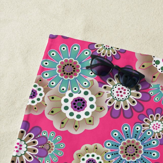 Colorful rustic floral pattern retro  beach towel (In Situ)