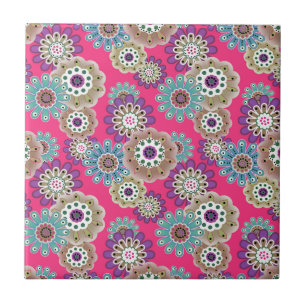 Colorful rustic floral pattern retro ceramic tile