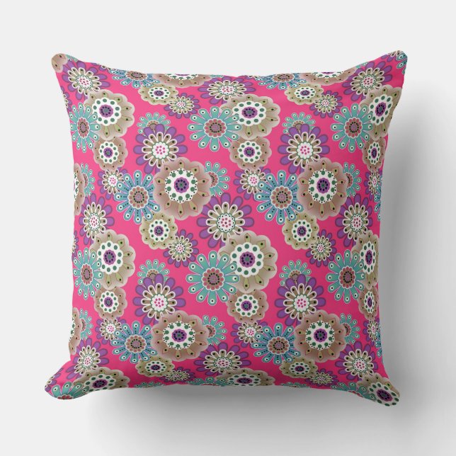 Colorful rustic floral pattern retro  cushion (Front)