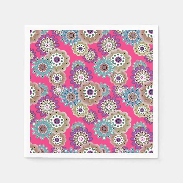 Colorful rustic floral pattern retro  napkin (Front)