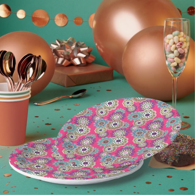 Colorful rustic floral pattern retro  paper plate (Multi)