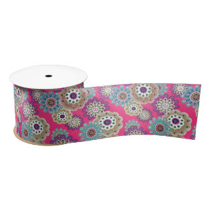 Colorful rustic floral pattern retro satin ribbon