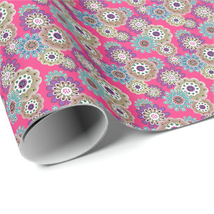 Colorful rustic floral pattern retro  wrapping paper
