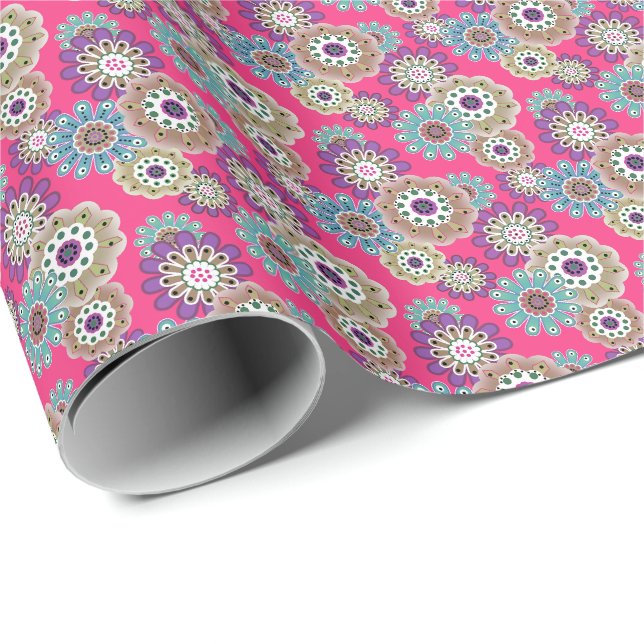 Colorful rustic floral pattern retro  wrapping paper (Roll Corner)