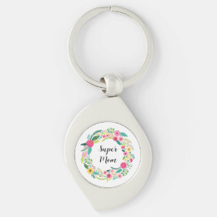 Colorful Rustic Floral Wreath Key Ring