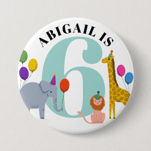 Colorful Safari Animals Birthday Name and Age 7.5 Cm Round Badge
