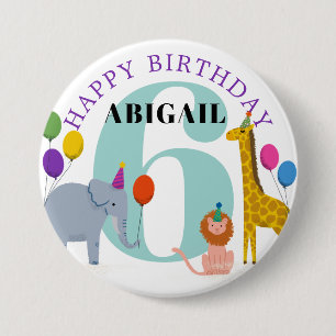 Colorful Safari Animals Happy Birthday Name Year 7.5 Cm Round Badge