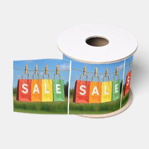 Colorful Sale Shopping Bags On a Clothesline Grosgrain Ribbon