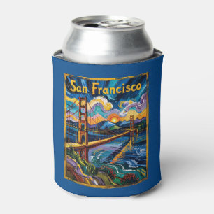 Colorful San Francisco California Van Gogh Vintage Can Cooler
