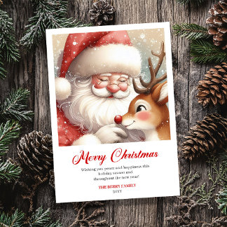 Colorful Santa And Rudolph Cheerful Greeting Card