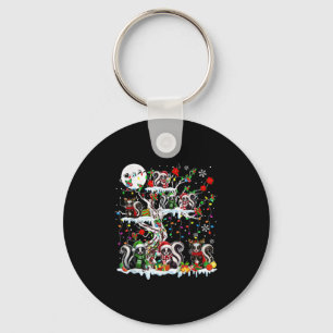 Colorful Santa Reindeer Skunks On Xmas Tree Animal Key Ring