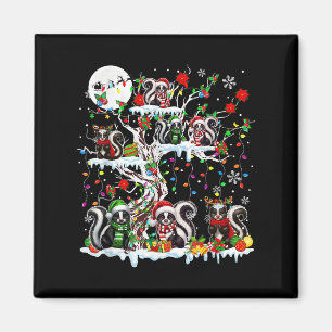 Colorful Santa Reindeer Skunks On Xmas Tree Animal Magnet