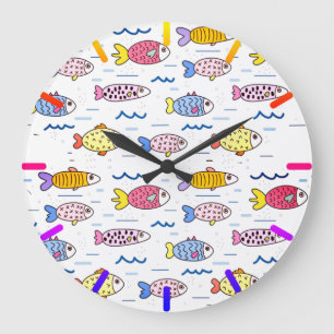 Colorful School of Fish Large Clock