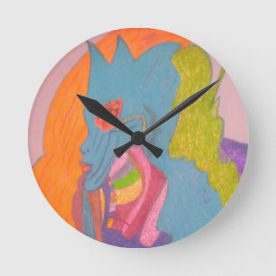  Colorful Sci-fi Fantasy Female Creature  Round Clock