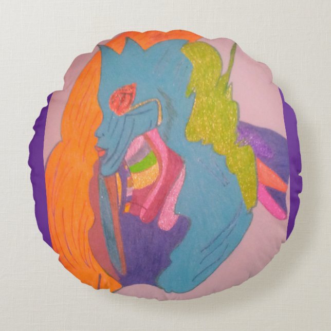  Colorful Sci-fi Fantasy Female Creature  Round Cushion (Front)
