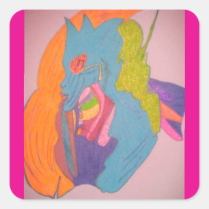 Colorful Sci-fi Fantasy Female Creature Square Sticker