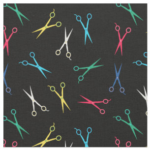 Colorful Scissor Pattern Black Background Fabric