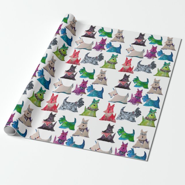 Colorful Scottie Wrapping Paper (Unrolled)