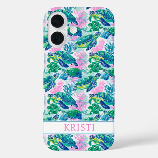 Colorful Sea Turtles Monogrammed Case-Mate iPhone Case (Back)