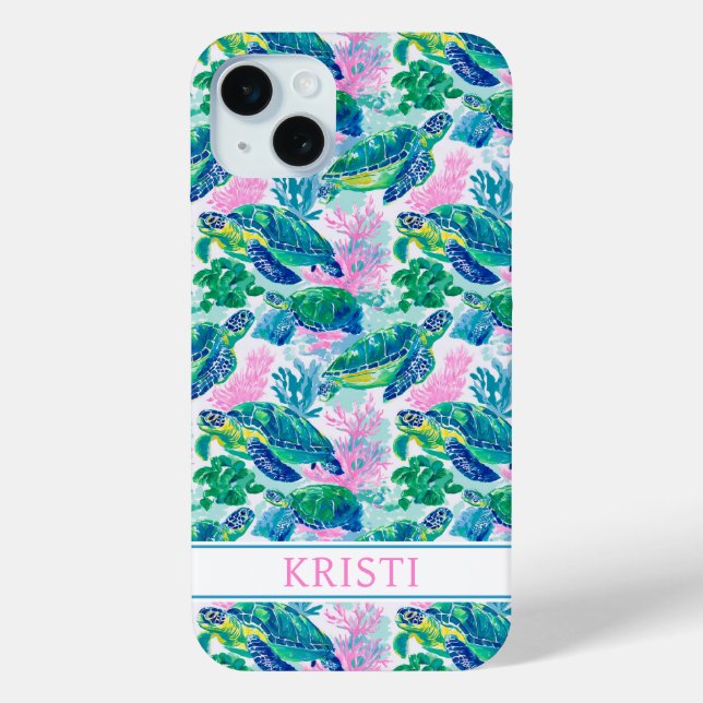 Colorful Sea Turtles Monogrammed Case-Mate iPhone Case (Back)