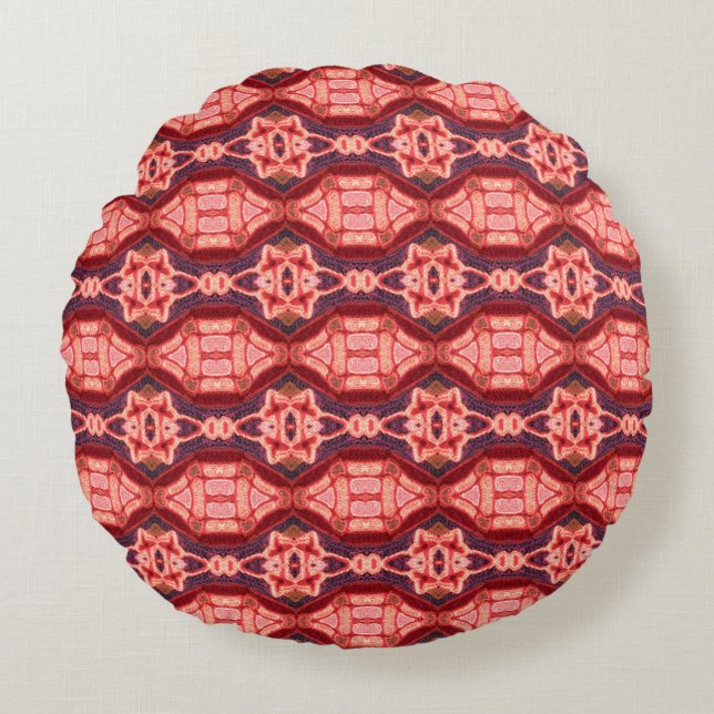 Colorful seamless embroidery pattern. Rainbow ikat Round Cushion (Front)