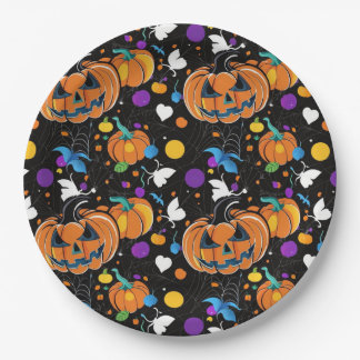 Colorful seamless Halloween pattern Paper Plate