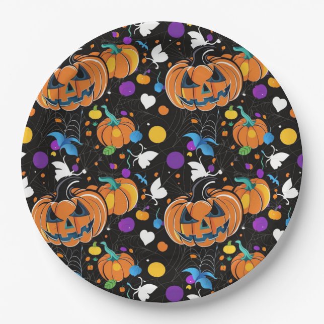 Colorful seamless Halloween pattern Paper Plate (Front)
