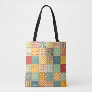 Colorful seamless patchwork pattern with abstract tote bag