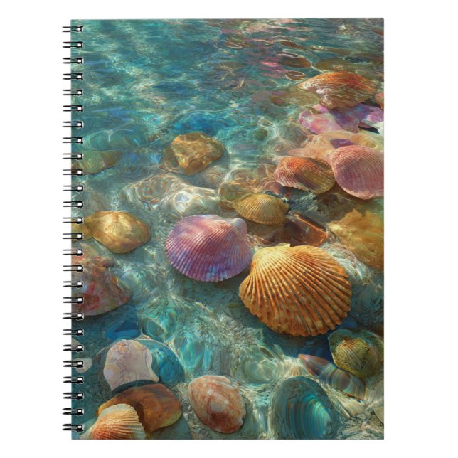 Colorful Seashells Clear Water Notebook (Front)
