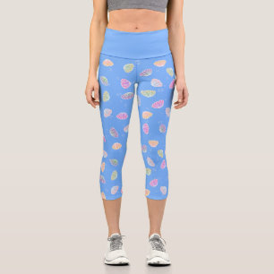 Colorful Seashells Pattern Light Blue Capri Leggings