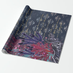 Colorful Seaweed and Fish on Blue Wrapping Paper