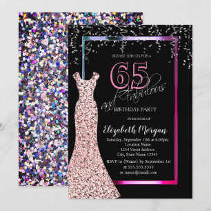 Colorful Sequins Rose Gold Dress 65th Birthday Invitation