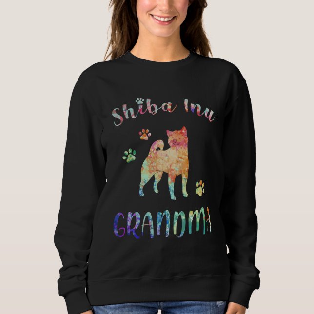 Colorful Shiba inu Dog Grandma  Promoted To Grandm Sweatshirt (Front)