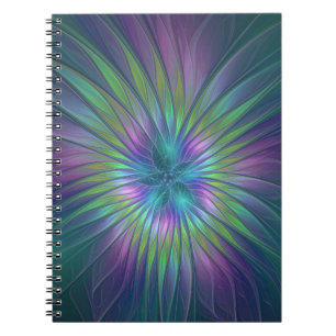 Colorful Shiny Fantasy Flower Abstract Fractal Art Notebook