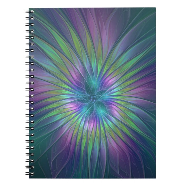 Colorful Shiny Fantasy Flower Abstract Fractal Art Notebook (Front)