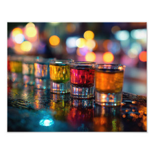 Colorful Shots Neon Night Bar Lights Photo Print