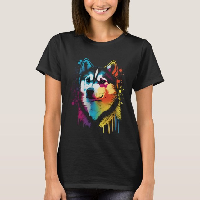 Colorful Siberian Husky Face Painting  Animals Dog T-Shirt (Front)