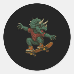 Colorful Skateboarding Triceratops Dinosaur Design Classic Round Sticker