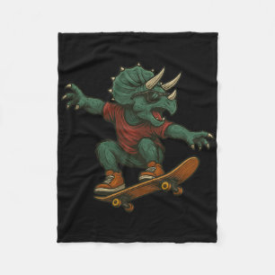 Colorful Skateboarding Triceratops Dinosaur Design Fleece Blanket