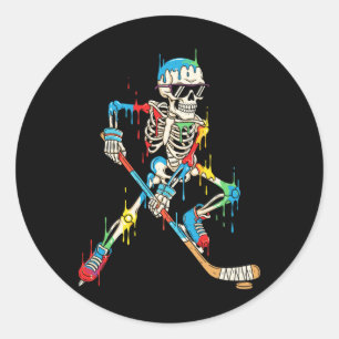 Colorful Skeleton Hockey Ice Cream Drip Player  Classic Round Sticker