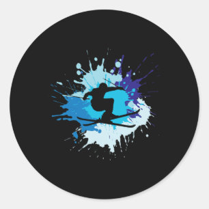 Colorful Skiing Outfit Nordic Skier Ski  Classic Round Sticker