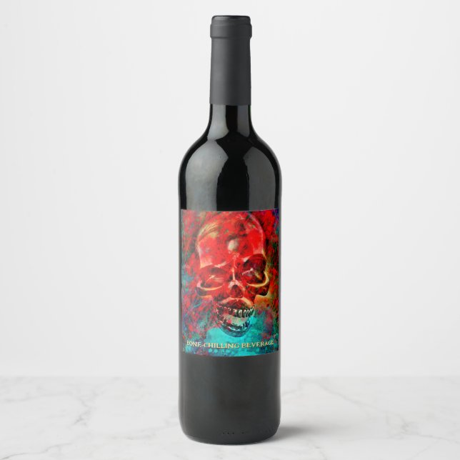 Colorful skull. Bone-Chilling Beverage  Wine Label (Front)