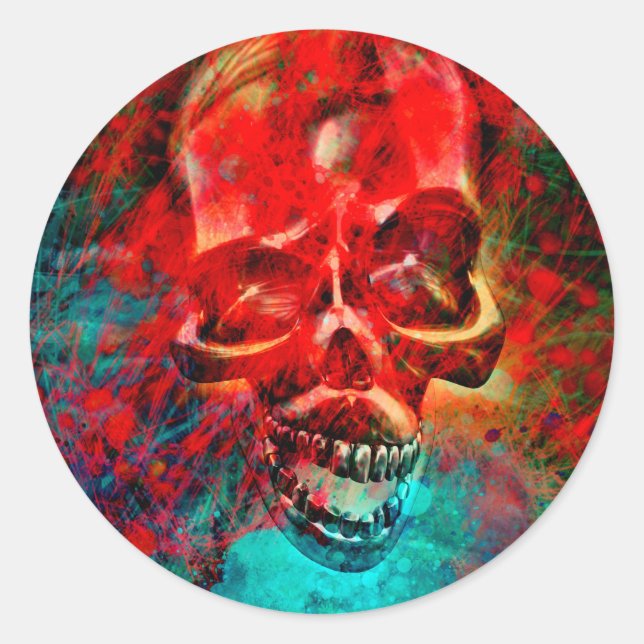 Colorful skull classic round sticker (Front)