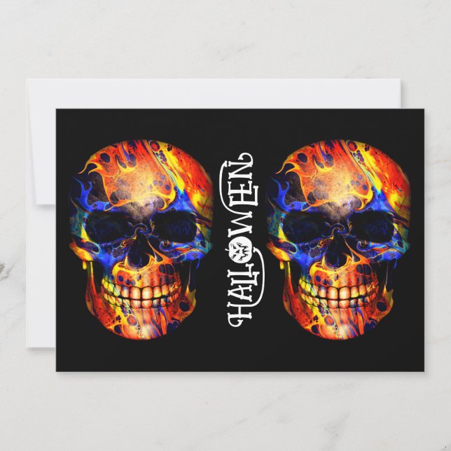 COLORFUL SKULL SKELETON HAPPY HALLOWEEN  INVITATION (Front)
