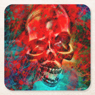 Colorful skull square paper coaster